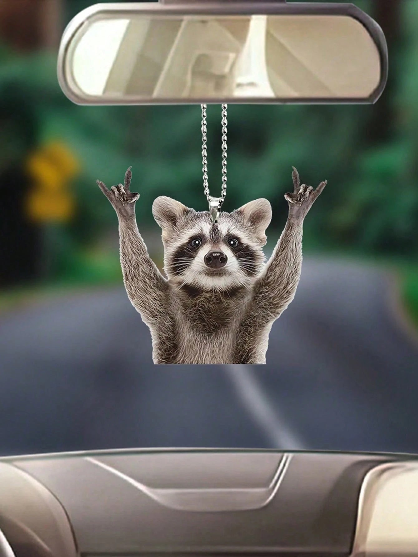 Rocking Raccoon Car Hanging Ornament, Creative Funny Rearview Mirror Pendant, Personalized Animal Car Interior Decor Gift