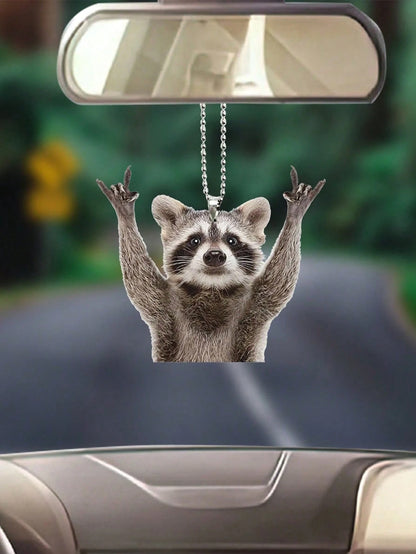 Rocking Raccoon Car Hanging Ornament, Creative Funny Rearview Mirror Pendant, Personalized Animal Car Interior Decor Gift