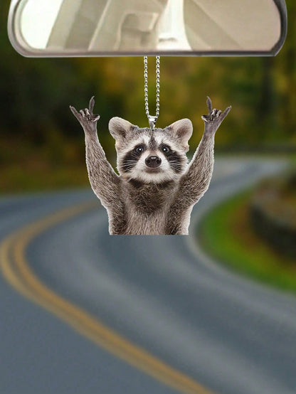 Rocking Raccoon Car Hanging Ornament, Creative Funny Rearview Mirror Pendant, Personalized Animal Car Interior Decor Gift