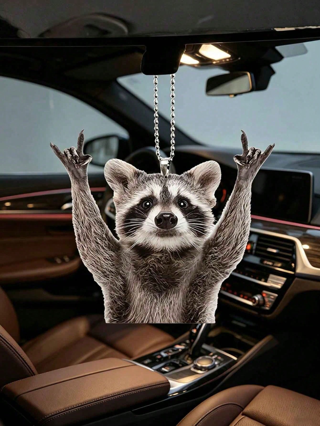 Rocking Raccoon Car Hanging Ornament, Creative Funny Rearview Mirror Pendant, Personalized Animal Car Interior Decor Gift