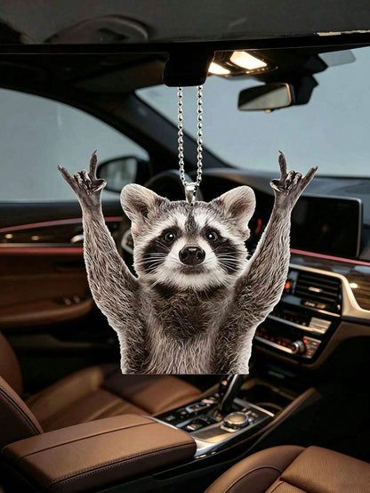Rocking Raccoon Car Hanging Ornament, Creative Funny Rearview Mirror Pendant, Personalized Animal Car Interior Decor Gift
