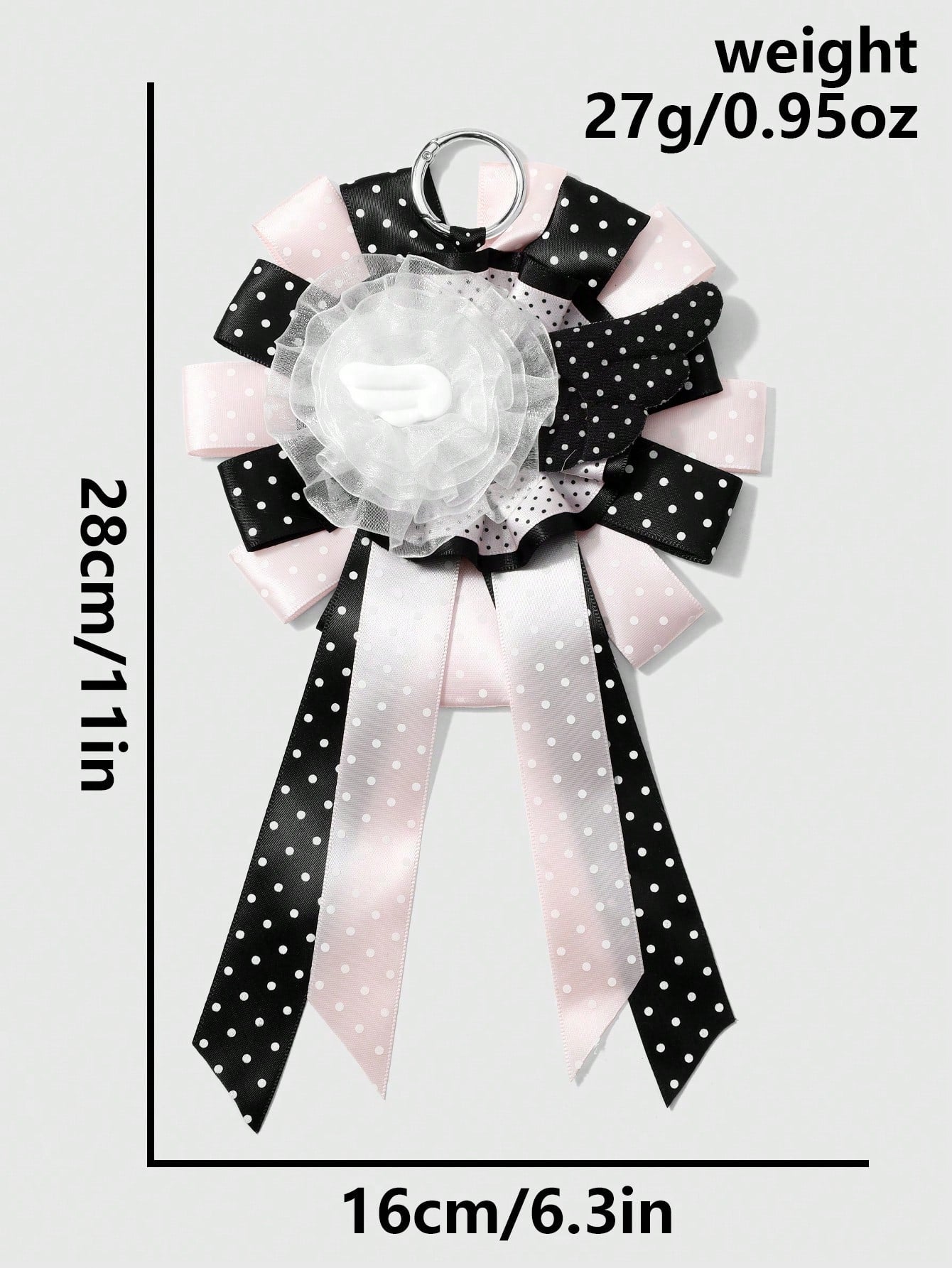 ROMWE Anime 1 Sweet Academy Black Pink Polka Dot Wings Mesh Lace Ribbon Handmade Complex Rose Corsage DIY Keychain Bag Pendant, Ladies Wear Holiday Gift