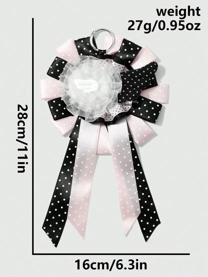 ROMWE Anime 1 Sweet Academy Black Pink Polka Dot Wings Mesh Lace Ribbon Handmade Complex Rose Corsage DIY Keychain Bag Pendant, Ladies Wear Holiday Gift