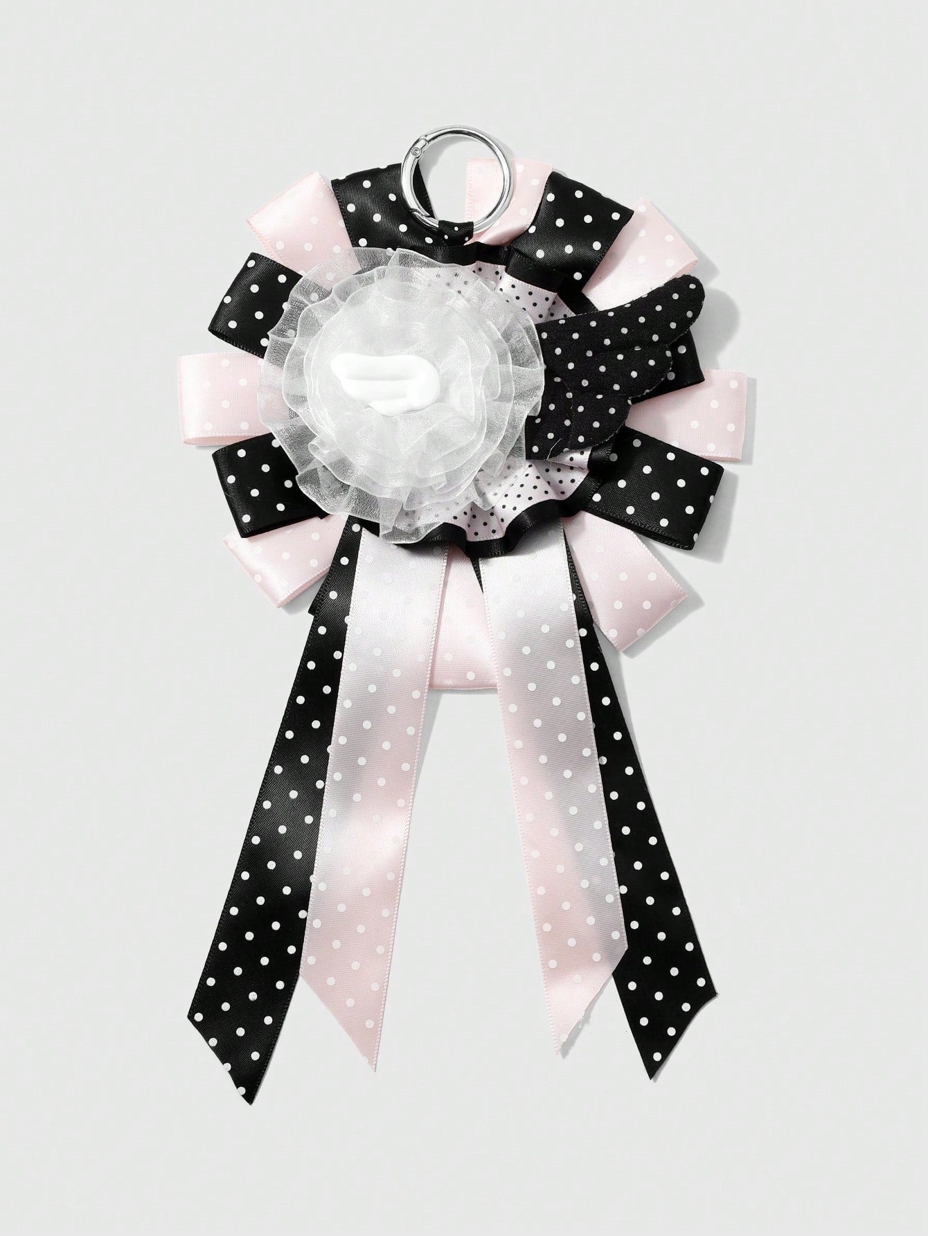 ROMWE Anime 1 Sweet Academy Black Pink Polka Dot Wings Mesh Lace Ribbon Handmade Complex Rose Corsage DIY Keychain Bag Pendant, Ladies Wear Holiday Gift