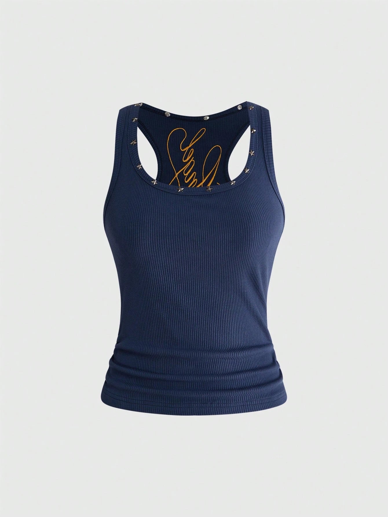 ROMWE Fairycore Women's Retro Music Festival Sexy All-Match Versatile English Logo Embroidered V-Neck Five-Pointed Star Rivet Decor Tank Top
