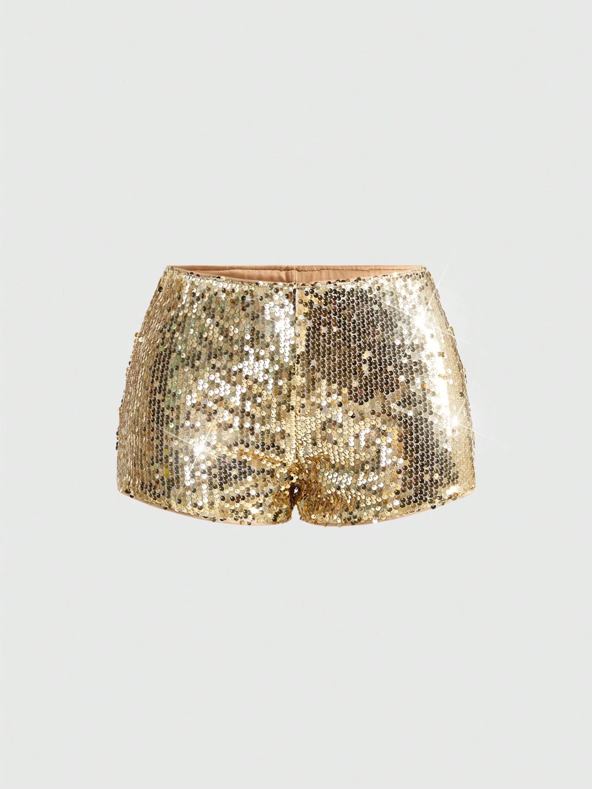 ROMWE Grunge Punk Women Carnival Party Luxy Golden Glitter Sequin Sexy Low Waist Stretchy Mini Shorts