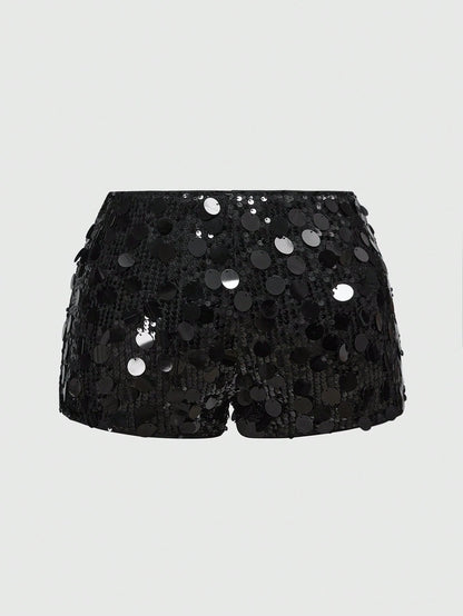 ROMWE Grunge Punk Women Carnival Party Luxy Golden Glitter Sequin Sexy Low Waist Stretchy Mini Shorts