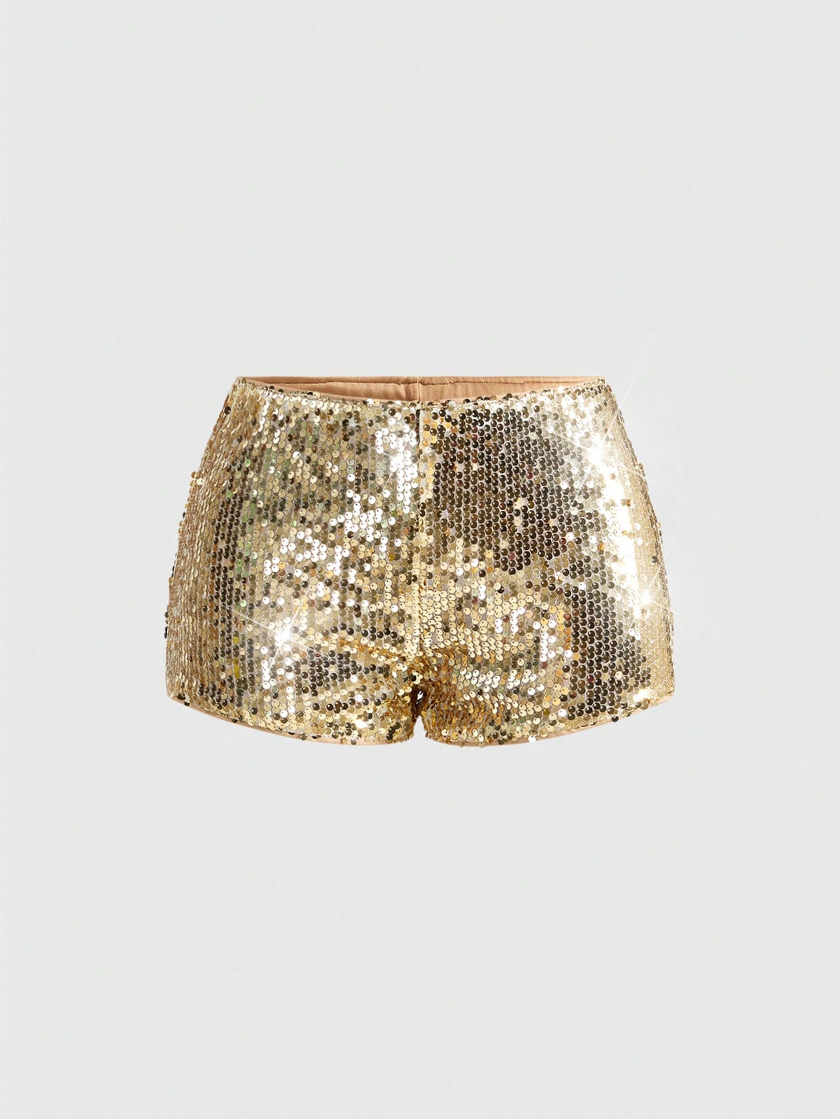 ROMWE Grunge Punk Women Carnival Party Luxy Golden Glitter Sequin Sexy Low Waist Stretchy Mini Shorts