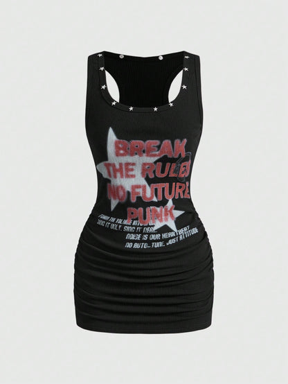ROMWE Grunge Punk Women's PUNK Music Festival Star Print Mini Dress