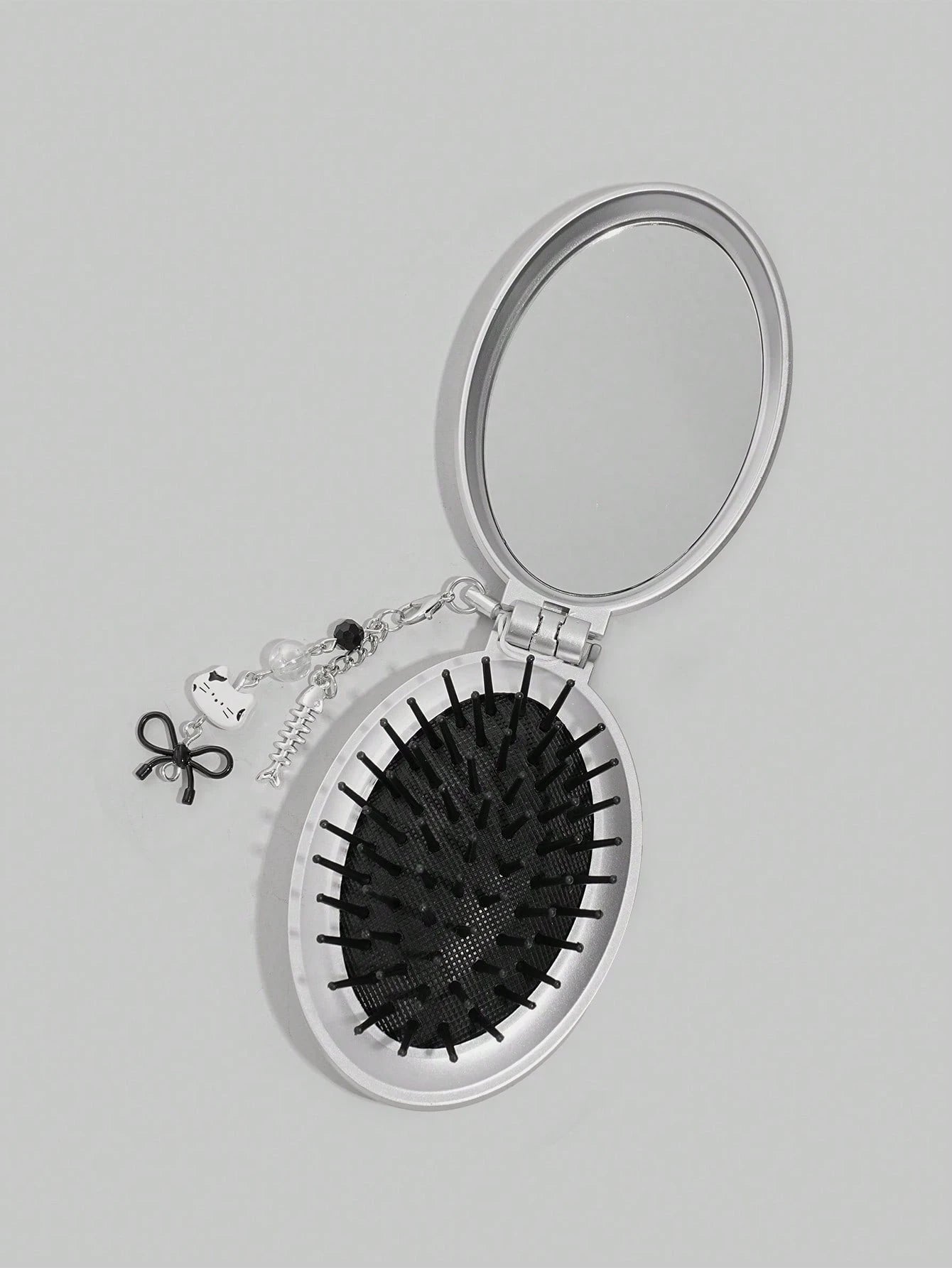 ROMWE Kawaii 1pc Cute Bow Foldable Comb & Mirror Set, Back To School Airbag Comb, DIY Portable Comb Mirror