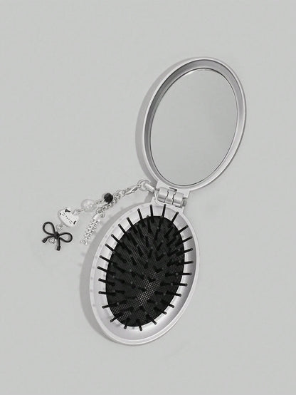 ROMWE Kawaii 1pc Cute Bow Foldable Comb & Mirror Set, Back To School Airbag Comb, DIY Portable Comb Mirror