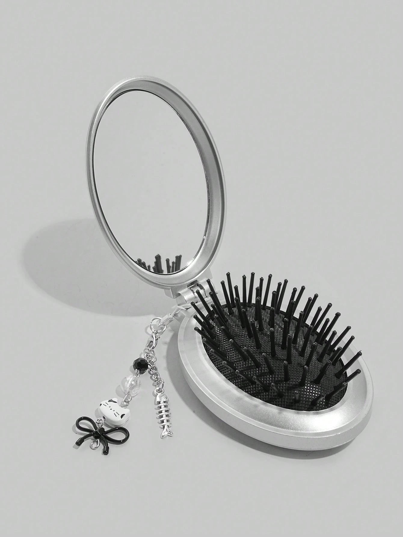 ROMWE Kawaii 1pc Cute Bow Foldable Comb & Mirror Set, Back To School Airbag Comb, DIY Portable Comb Mirror