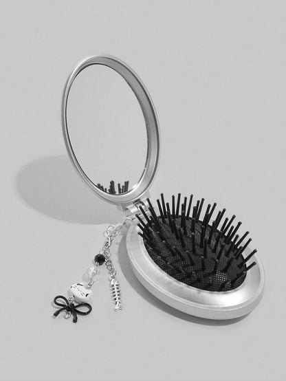 ROMWE Kawaii 1pc Cute Bow Foldable Comb & Mirror Set, Back To School Airbag Comb, DIY Portable Comb Mirror