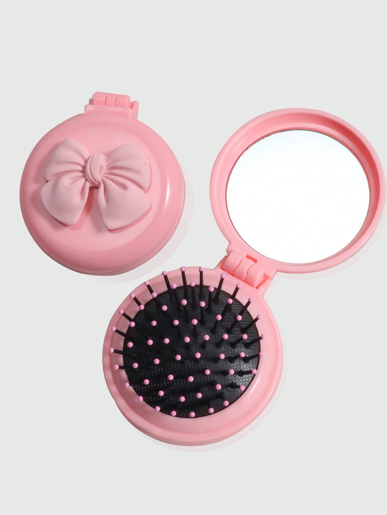 ROMWE Kawaii 1pc Cute Bow Foldable Comb & Mirror Set, Back To School Airbag Comb, DIY Portable Comb Mirror
