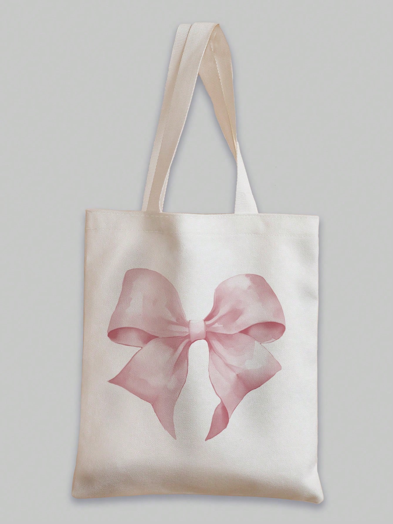 ROMWE Kawaii Bowknot Pattern Double-Sided Printed Canvas Shoulder Bag, Tote Bags For School Valentines, Literary School Bag & Book Bag For Women Or Students, Perfect For Books, Shopping, Back To Schoo