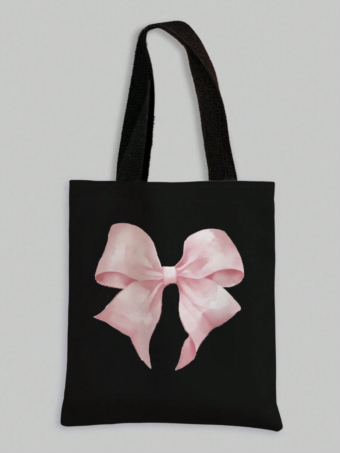 ROMWE Kawaii Bowknot Pattern Double-Sided Printed Canvas Shoulder Bag, Tote Bags For School Valentines, Literary School Bag & Book Bag For Women Or Students, Perfect For Books, Shopping, Back To Schoo