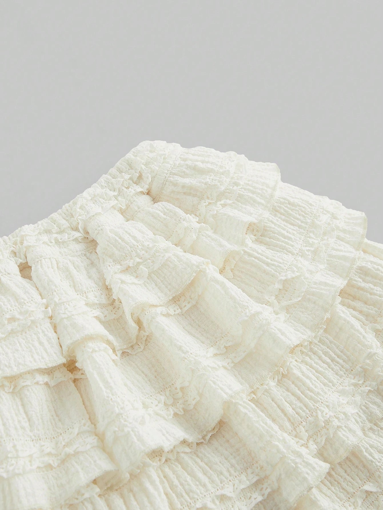 ROMWE Kawaii Cream Textured Fabric Sweet Cake Tiered Waist Mini Skirt, Suitable For Multiple Occasions, Summer For Women