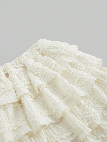 ROMWE Kawaii Cream Textured Fabric Sweet Cake Tiered Waist Mini Skirt, Suitable For Multiple Occasions, Summer For Women