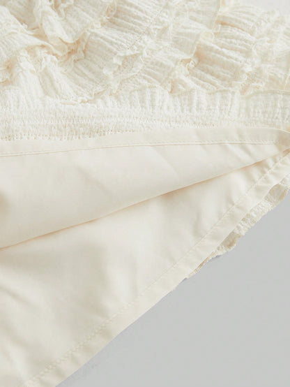 ROMWE Kawaii Cream Textured Fabric Sweet Cake Tiered Waist Mini Skirt, Suitable For Multiple Occasions, Summer For Women