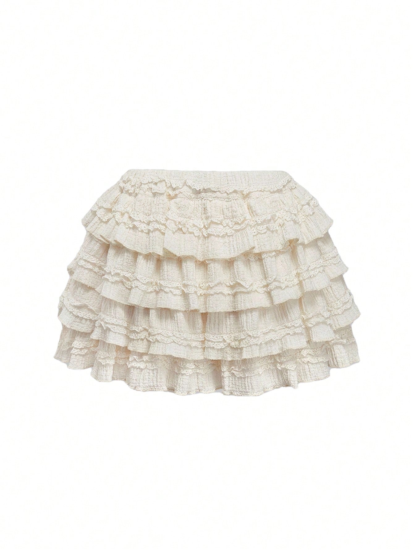 ROMWE Kawaii Cream Textured Fabric Sweet Cake Tiered Waist Mini Skirt, Suitable For Multiple Occasions, Summer For Women