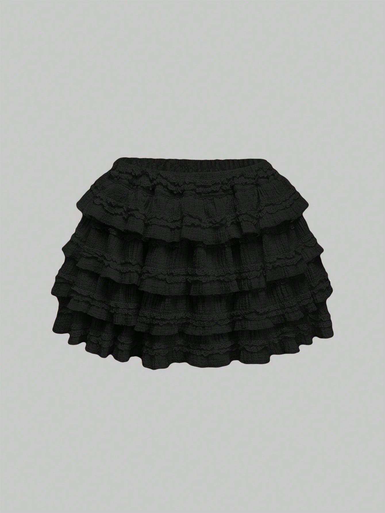 ROMWE Kawaii Cream Textured Fabric Sweet Cake Tiered Waist Mini Skirt, Suitable For Multiple Occasions, Summer For Women