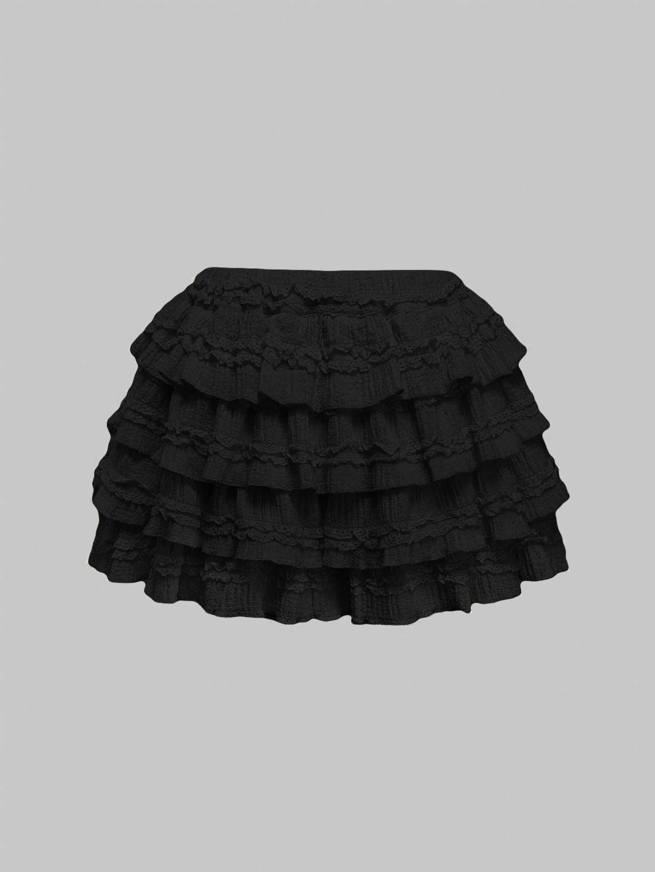 ROMWE Kawaii Cream Textured Fabric Sweet Cake Tiered Waist Mini Skirt, Suitable For Multiple Occasions, Summer For Women