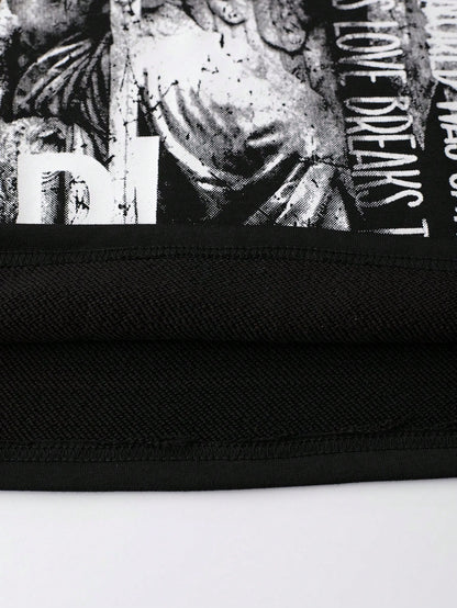 ROMWE MEN Street Life Men's Street Fashion Printed Short Sleeve T-Shirt, Loose Fit Spring/Summer
