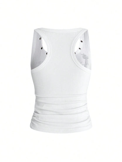 ROMWE Street Life Women's Y2K Retro Streetwear All-Match Sexy Slogan Print Rhinestone Tank Top