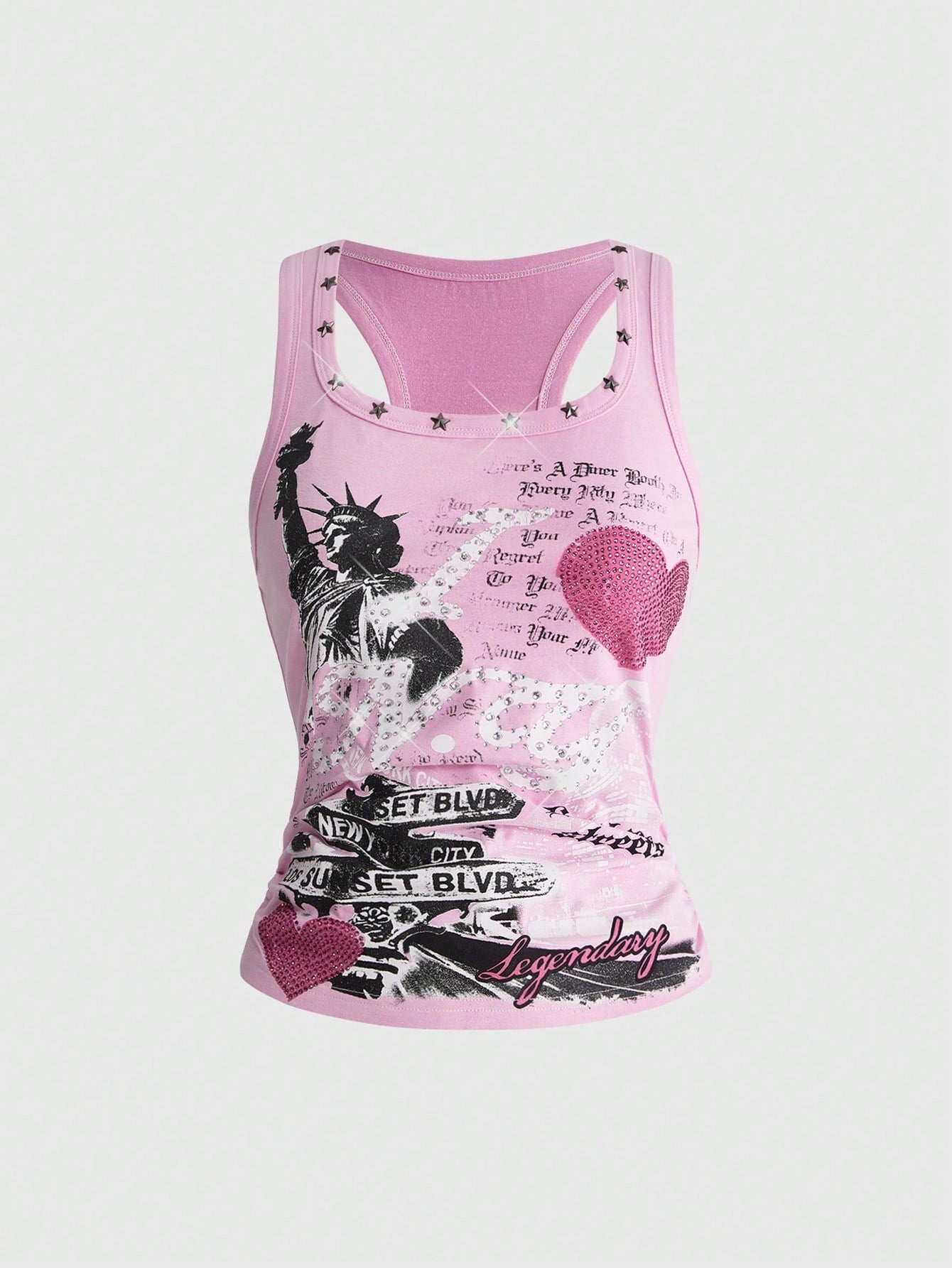 ROMWE Street Life Women's Y2K Retro Streetwear All-Match Sexy Slogan Print Rhinestone Tank Top