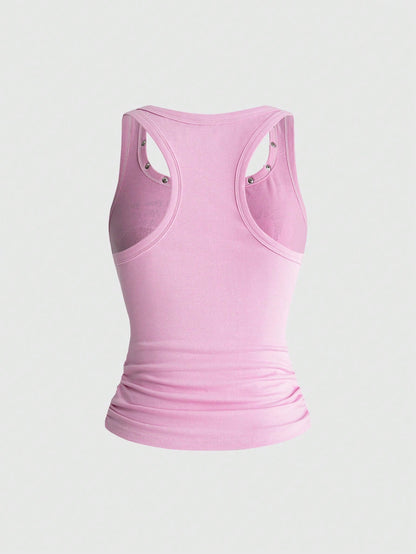 ROMWE Street Life Women's Y2K Retro Streetwear All-Match Sexy Slogan Print Rhinestone Tank Top