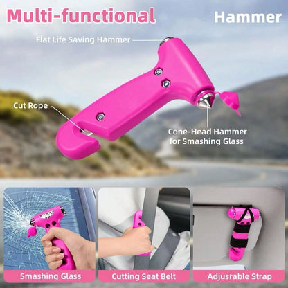 Rose Pink Car Roadside Emergency Kit, Multifunctional Vehicle Tool Set With Jumper Cables, Tow Straps & First Aid Bag For Road Trip Outdoor Driving, Batteries Not Included