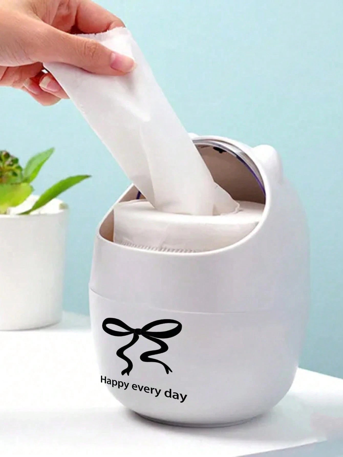 Round Mini Desktop Trash Can, Simple Recycling Container, Creative Plastic Waste Storage Box, Kitchen Set, Cute Large Opening Detachable Lid Trash Basket, Easy To Throw Trash, Suitable For Bedroom Nig