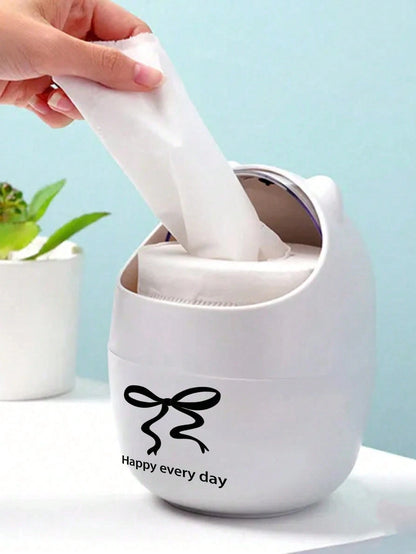 Round Mini Desktop Trash Can, Simple Recycling Container, Creative Plastic Waste Storage Box, Kitchen Set, Cute Large Opening Detachable Lid Trash Basket, Easy To Throw Trash, Suitable For Bedroom Nig