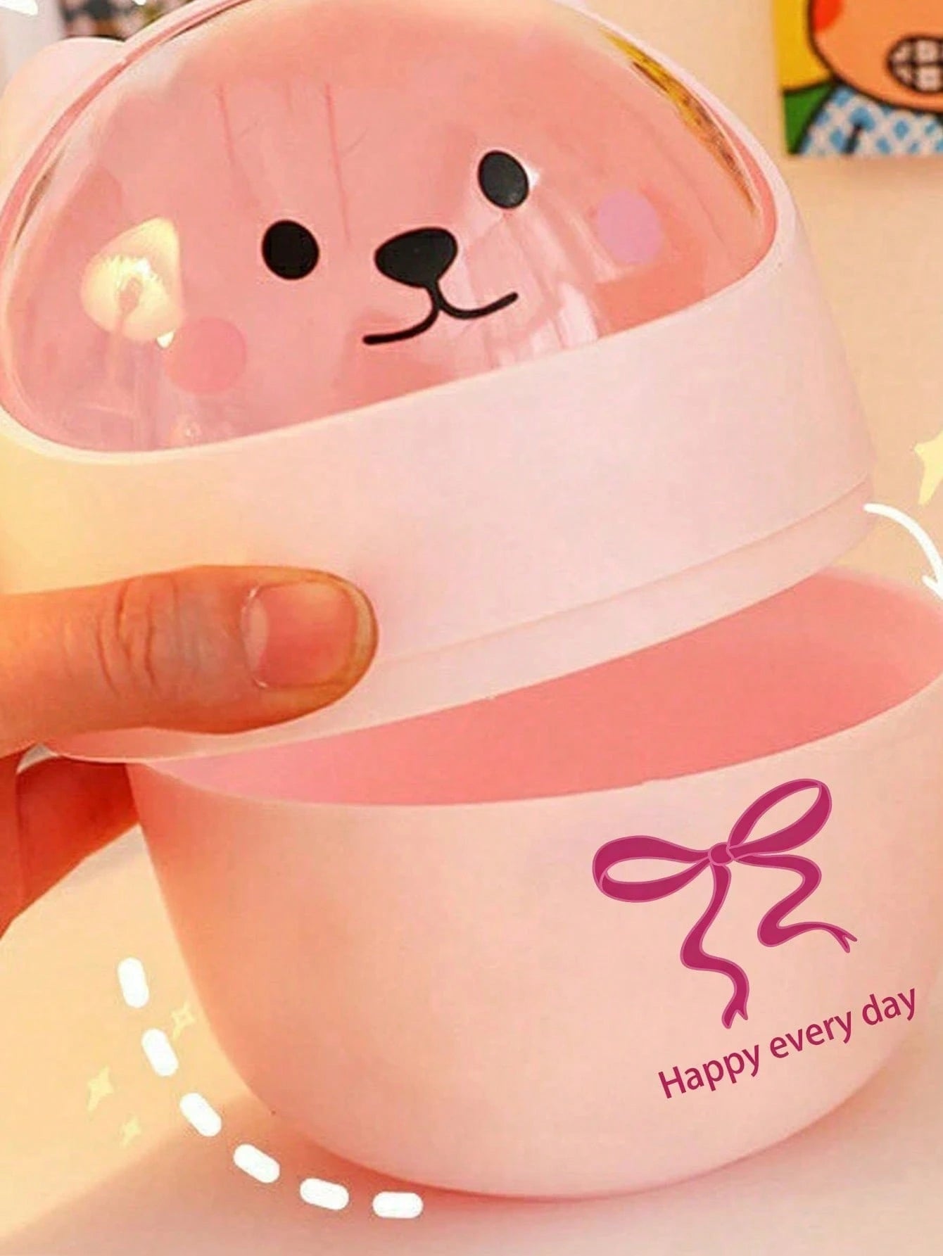 Round Mini Desktop Trash Can, Simple Recycling Container, Creative Plastic Waste Storage Box, Kitchen Set, Cute Large Opening Detachable Lid Trash Basket, Easy To Throw Trash, Suitable For Bedroom Nig