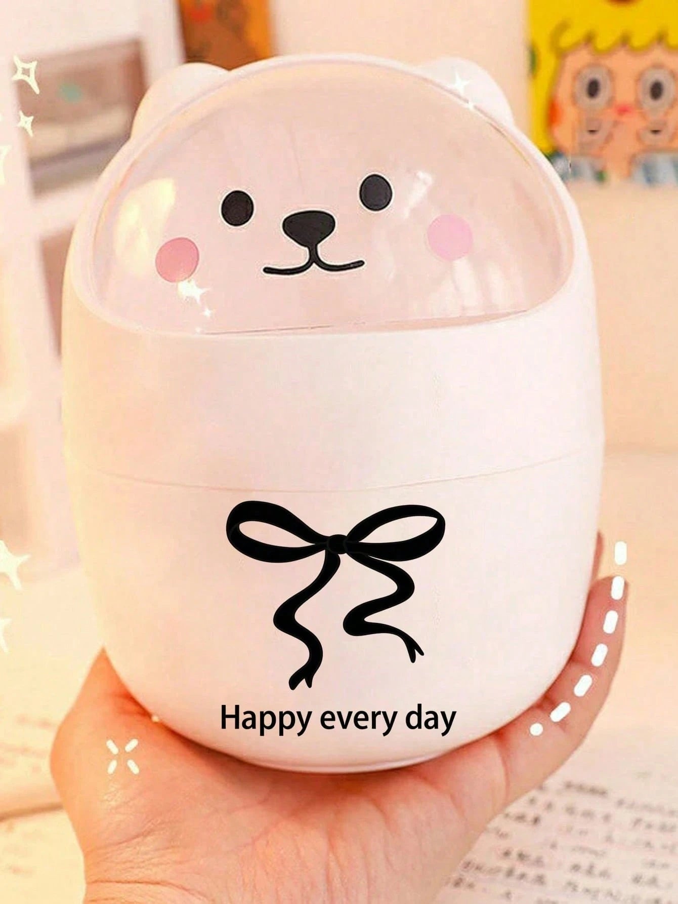 Round Mini Desktop Trash Can, Simple Recycling Container, Creative Plastic Waste Storage Box, Kitchen Set, Cute Large Opening Detachable Lid Trash Basket, Easy To Throw Trash, Suitable For Bedroom Nig