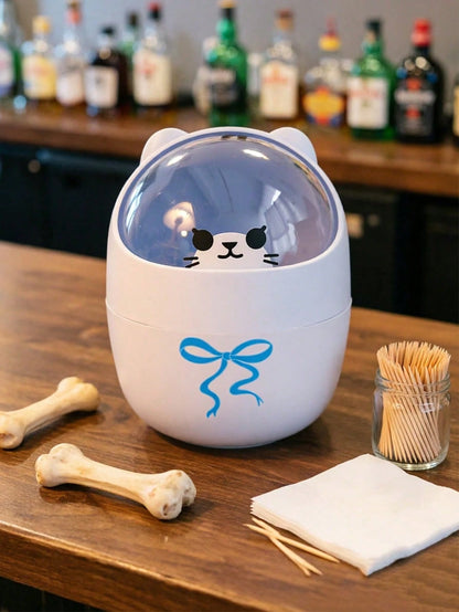 Round Mini Desktop Trash Can, Simple Recycling Container, Creative Plastic Waste Storage Box, Kitchen Set, Cute Large Opening Detachable Lid Trash Basket, Easy To Throw Trash, Suitable For Bedroom Nig