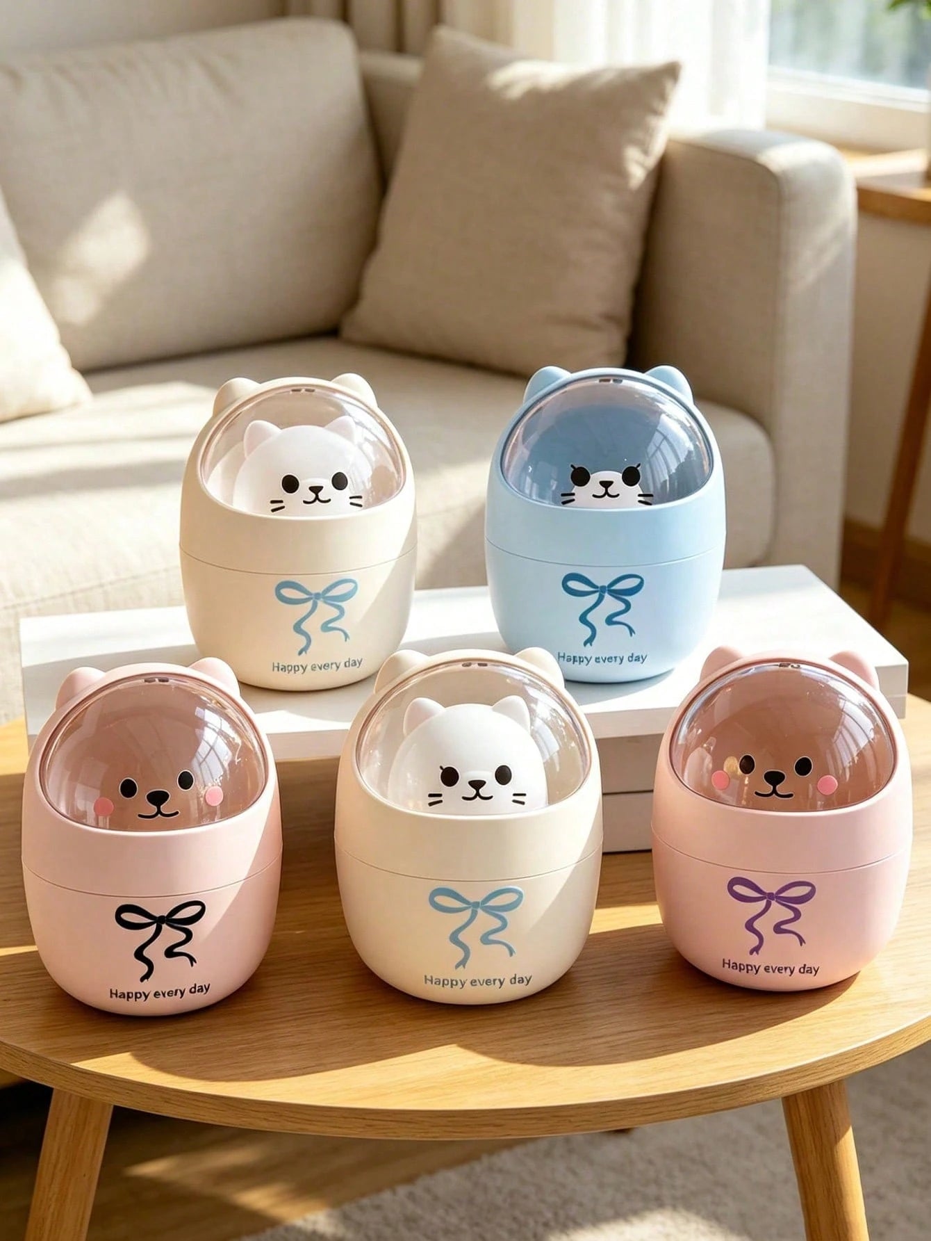 Round Mini Desktop Trash Can, Simple Recycling Container, Creative Plastic Waste Storage Box, Kitchen Set, Cute Large Opening Detachable Lid Trash Basket, Easy To Throw Trash, Suitable For Bedroom Nig