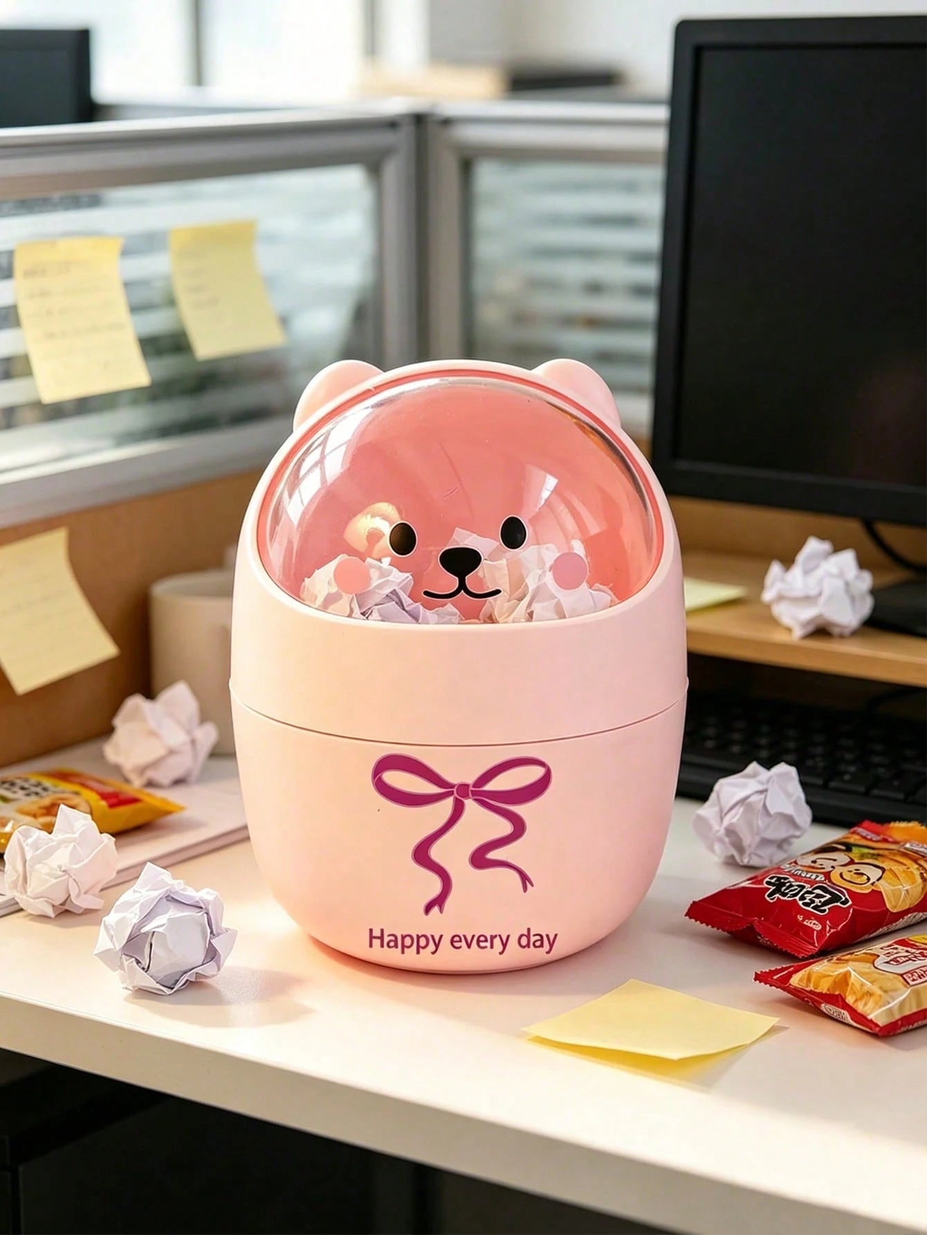 Round Mini Desktop Trash Can, Simple Recycling Container, Creative Plastic Waste Storage Box, Kitchen Set, Cute Large Opening Detachable Lid Trash Basket, Easy To Throw Trash, Suitable For Bedroom Nig
