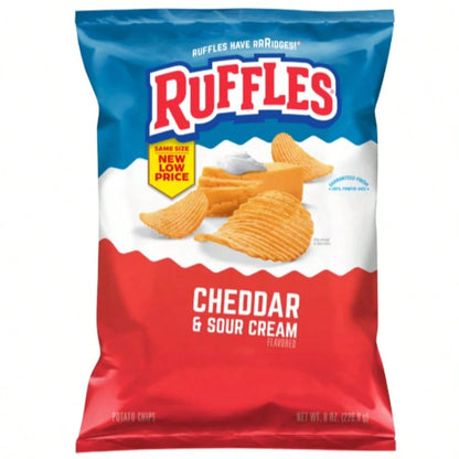 Ruffles Cheddar & Sour Cream Potato Chips Variety Pack – 8 Oz & Party Size 12.5 Oz Bags, 2-Pack