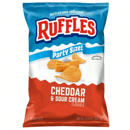 Ruffles Cheddar & Sour Cream Potato Chips Variety Pack – 8 Oz & Party Size 12.5 Oz Bags, 2-Pack