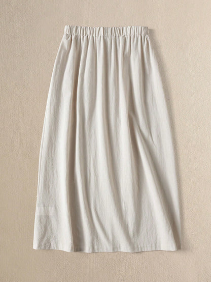 Rusticease White Casual Retro Women's Skirt, Cotton 100%Summer Outfits Spring Party Holiday For Women Comfortable With Pockets Clothing Skirts