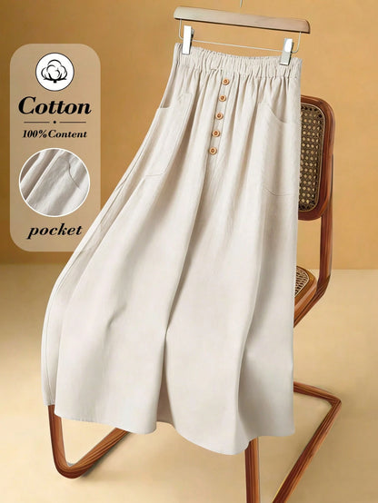 Rusticease White Casual Retro Women's Skirt, Cotton 100%Summer Outfits Spring Party Holiday For Women Comfortable With Pockets Clothing Skirts