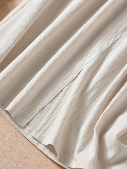 Rusticease White Casual Retro Women's Skirt, Cotton 100%Summer Outfits Spring Party Holiday For Women Comfortable With Pockets Clothing Skirts