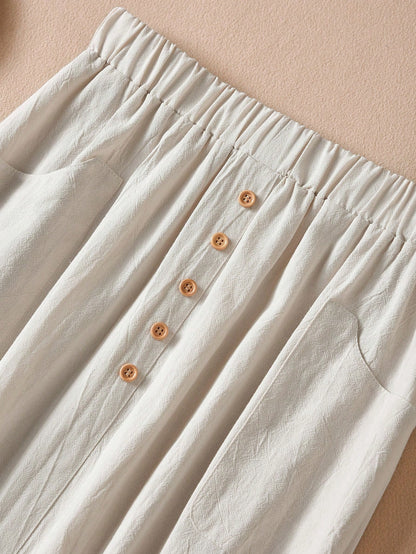 Rusticease White Casual Retro Women's Skirt, Cotton 100%Summer Outfits Spring Party Holiday For Women Comfortable With Pockets Clothing Skirts