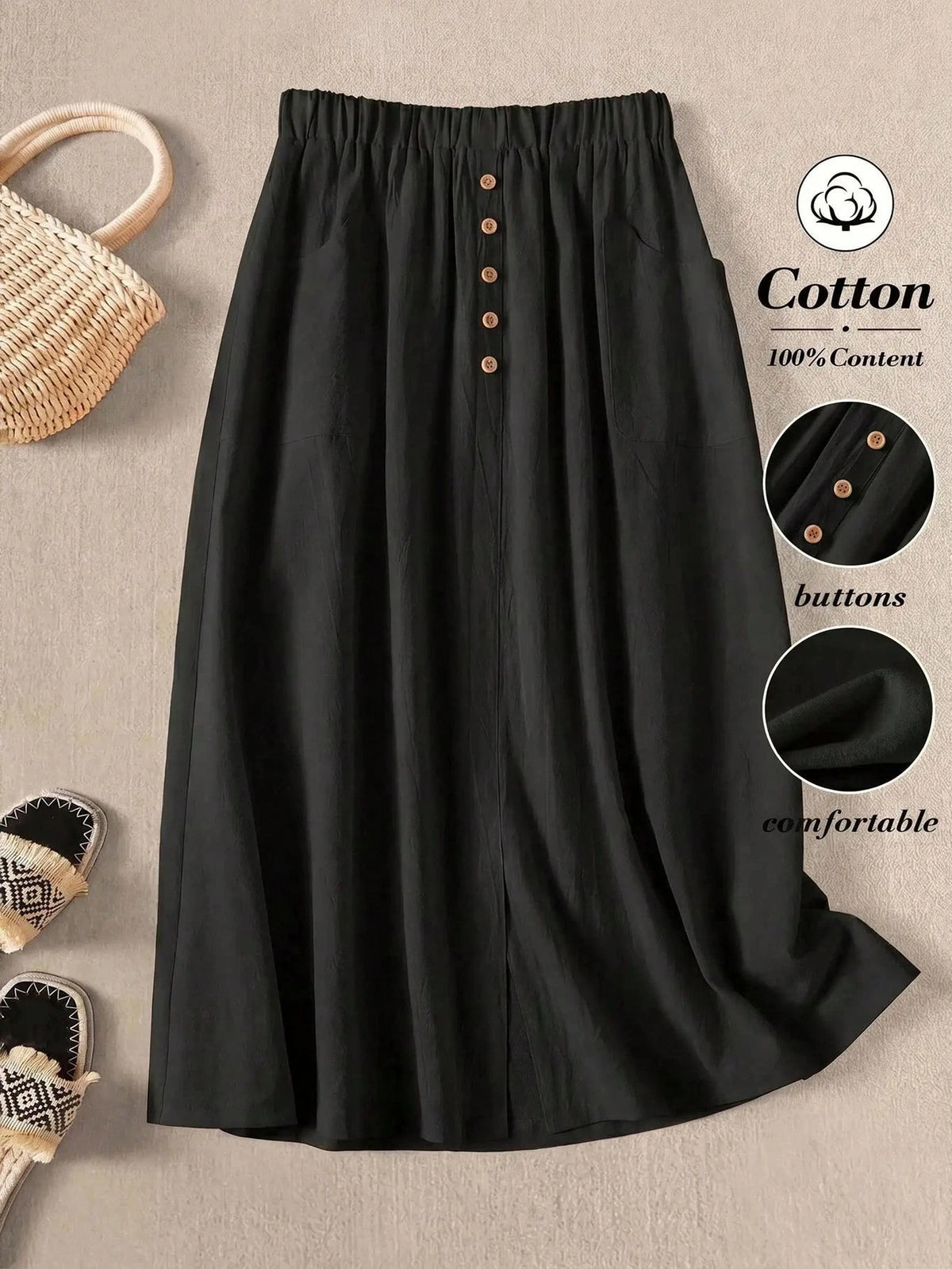 Rusticease White Casual Retro Women's Skirt, Cotton 100%Summer Outfits Spring Party Holiday For Women Comfortable With Pockets Clothing Skirts