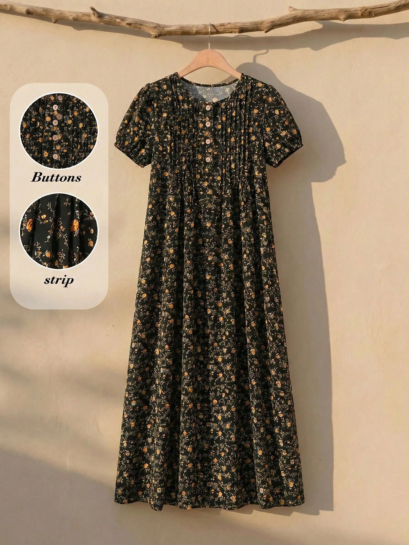 Rusticease Women's Round Neck All-Over Print Casual Party & Travel Long Dress