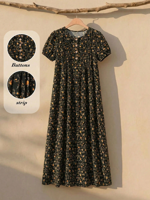 Rusticease Women's Round Neck All-Over Print Casual Party & Travel Long Dress