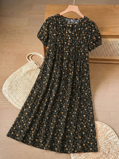 Rusticease Women's Round Neck All-Over Print Casual Party & Travel Long Dress