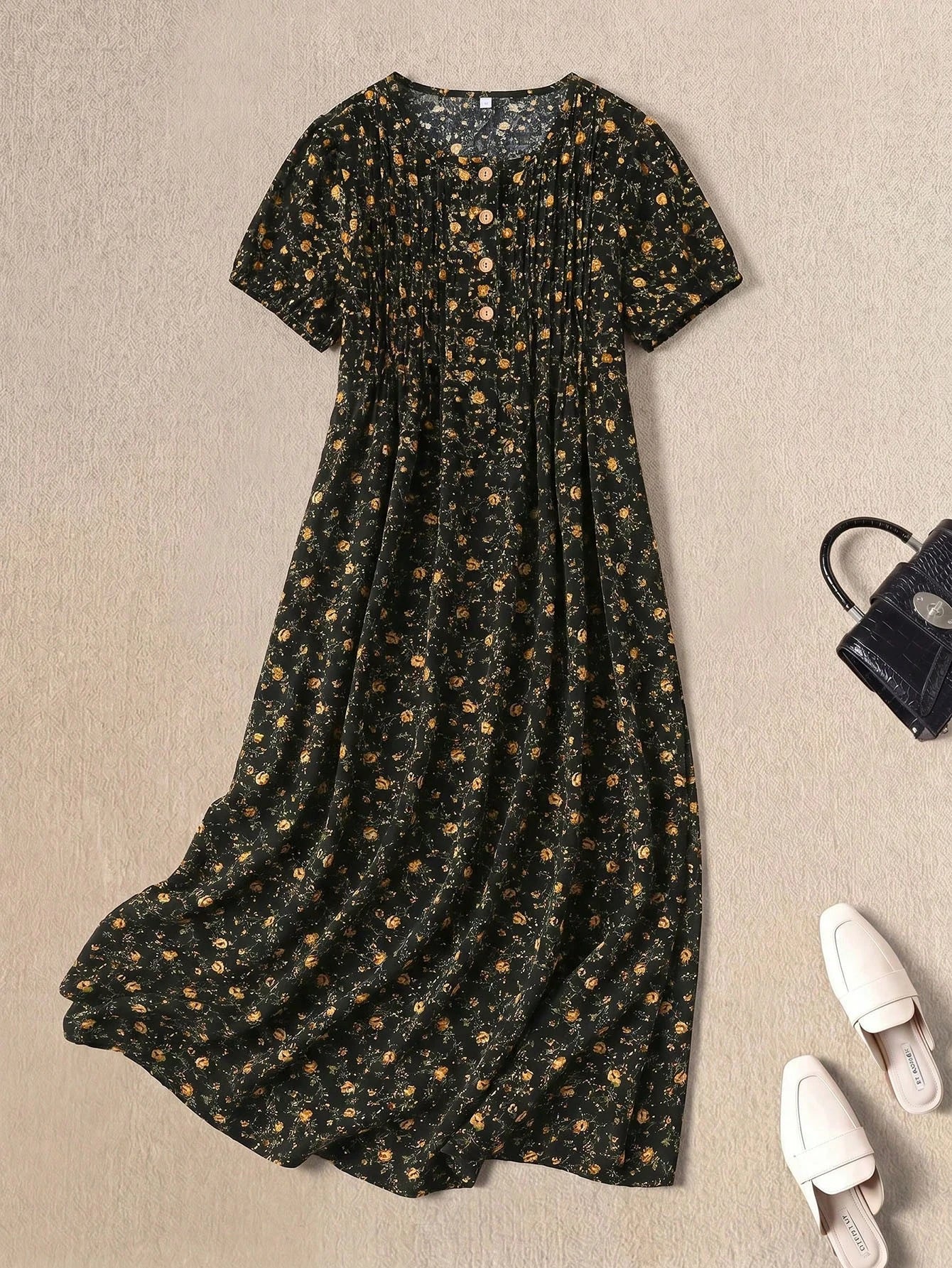 Rusticease Women's Round Neck All-Over Print Casual Party & Travel Long Dress