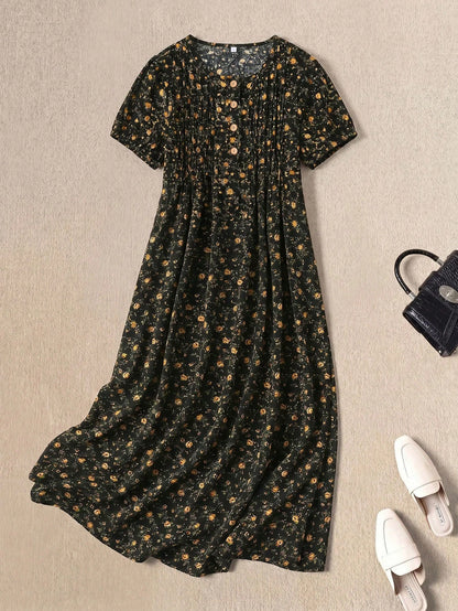 Rusticease Women's Round Neck All-Over Print Casual Party & Travel Long Dress